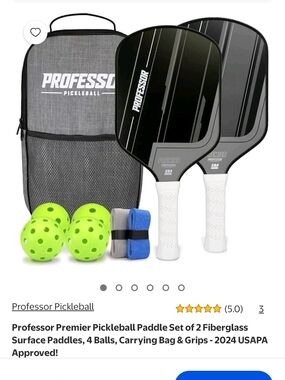 Professor Pickleball Premier Paddle Set in Black & White with Neon Green Balls